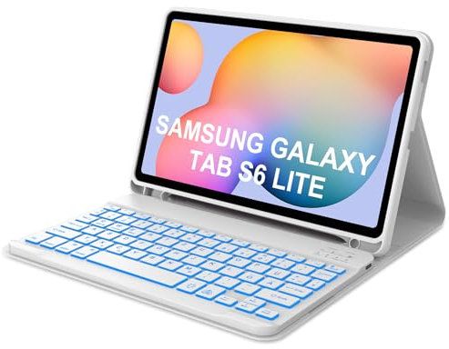 OCCTINGKIND - Clavier Bluetooth sans fil de 10 pouces pour iPad/tablettes Android, disposition allemande QWERTZ, rétroéclairage, pour iPad/Samsng Galaxy Tab/Lenovo Tab/Xiaomi Pad/Redmi Pad, blanc