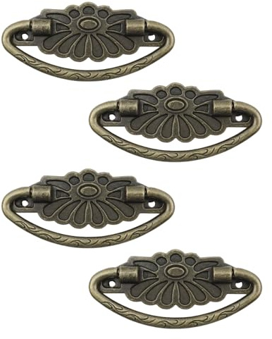Pastlla Schubladengriffe, Antik-Bronze, 4 Stück | Schmuckkästchen aus Holz, rustikaler Vintage-Stil, für Möbel, Schrank, Kommode, Schmuckkästchen, Lochmitte, 6 cm