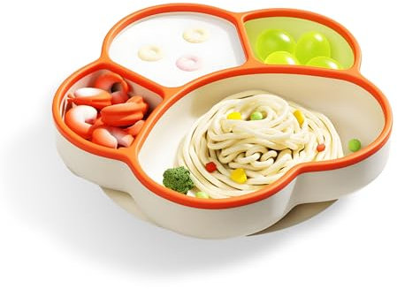 Guador Assiette Ventouse Pour Bébé, Pattes De Chat Silikon Babys Mahlzeit Teller Enfants Vaisselles Assiette à Ventouse Bebe Avec 4 Compartiments Assiette Ventouse Bébé Vaisselle Orange Réutilisable