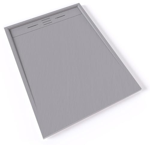 HIEMAL Receveur de douche 90 x 120 cm résine Gris aspect ardoise + bonde incluse - Salle de bain