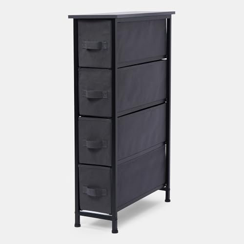 OHS Brooklyn 4 Canvas Chest of Drawers Narrow Fabric Cabinet, Space-Saving Storage Organizer for Bedroom Living Room Office Sturdy Frame Chest of Drawers, Grey