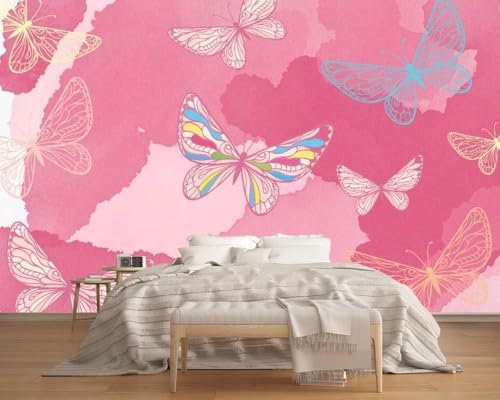 Vlies Fototapete Schmetterling 3D Effekt 450x315 Rosa Mädchenzimmer Foto Tapete Schlafzimmer Wohnzimmer Moderne XXL Wandtapete Groß Vliestapete Fototapeten Poster Wand Dekoration a.5983