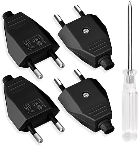 AXFEE 4 Pezzi Spina Europea Piatta, 250V, 2,5A Spina Elettrica, Connettori Europei, per Elettrodomestici Apparecchi di Illuminazione Prese per Piccoli Elettrodomestici, Design Compatto Sicuro -Nero