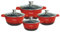 Cheffinger Batterie de cuisine 8 pièces en fonte d'aluminium avec revêtement en marbre 3 couches 20-32 cm, rouge