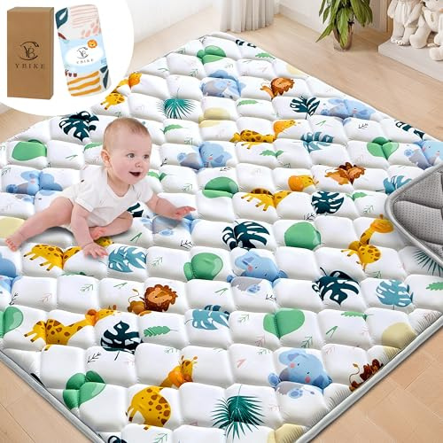 YBIKE Baby Spielmatte, Faltbare Große rutschfeste Dicke Baby Krabbelmatte 150x150cm, Tragbare Weiche Bauchzeitmatte, Waschbare Aktivitätsmatte für Kinder (Tiere)