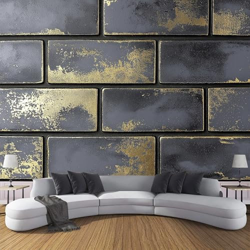 Fototapete Dunkelgrau Ziegel 250×175cm(W×H),Industriell Urban Tapete Fototapeten, Schlafzimmer Wohnzimmer, Vlies Tapeten Wandtapete, XL Wandbild Wand Deko