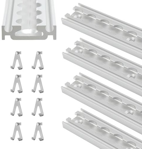 Eikuavons Airlineschienen 4X 1M, Airlineschiene halbrund mit 8 Doppelhaken, Silber eloxiert airlineschiene zubehör, für Anhänger, PKW, LKW, Camper, Wohnmobil Airline- Schiene