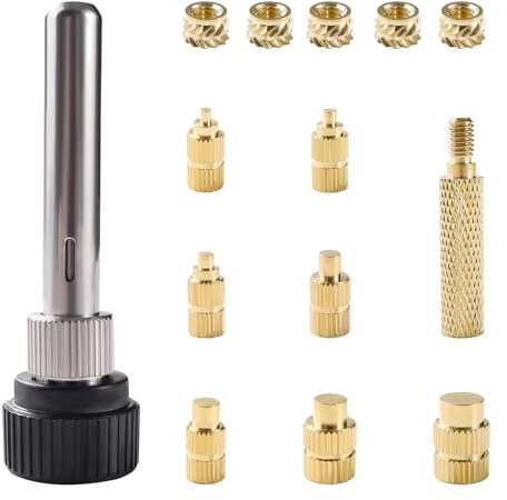 YIXISI 14 PCS M2 M2.5 M3 M4 M5 M6 M8 Heat Set Insert Tool Kit, 936 Soldering Iron Hand Adapter, Brass Threaded Inserts, for Inserting 3D Printer Threaded Inserts