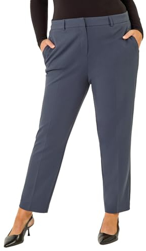Roman Straight Leg Stretch Trousers for Women UK Ladies Work Office Smart Suit Pants Slacks Cigarette Tailored High Elasticated Waist Ankle Grazer Slim Angela - Dark Grey Plus - Size 22-24