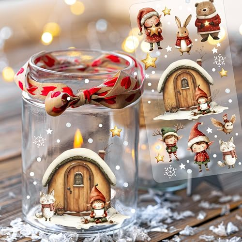ilka parey Weihnachtssticker Rub on Sticker Weihnachtsmotive Bär Sterne Elfen Wichtel - Rubons - Rub on DIY für Windlicht Teelicht- Erschaffen Sie ihre eigene Weihnachtswelt Din lang Bogen rb34