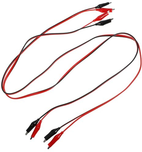 LIFKOME 2 piezas Cables de Prueba con Pinzas Cocodrilo Dobles Conductores de Cobre y Goma Resistentes para Conexiones Eléctricas de Unidades Rojo y Negro para Pruebas y Circuitos