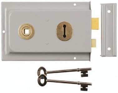 Ironmongery Solutions® Double Handed Rim Lock 6 x 4 Grey – Traditional Cast Iron Door Lock with Keys – Reversible Rim Lock for Internal & External Doors