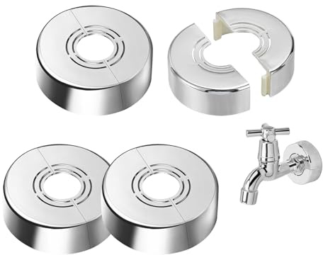 4 Pcs Shower Chrome Radiator Pipe Cover 3 Sizes in 1, Double Rosette with Split Design Pipe Cover for Diameter 20/25/32mm Shower Radiator Faucet Accessories and Decoration(70x25mm)