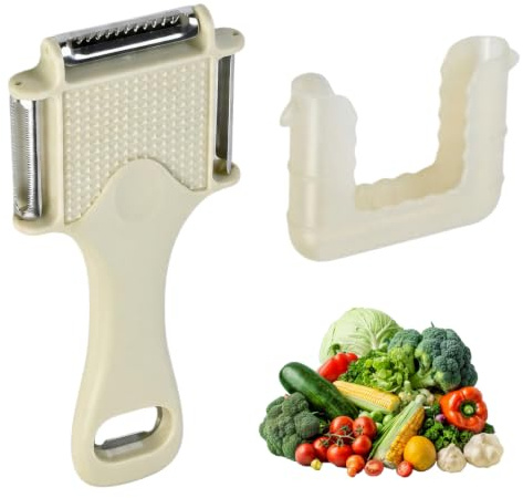 Pelador de Verduras 5 en 1, Pelador en Forma de T, Peladors Multifuncional de Cocina con Afilador de Cuchillos y Cortador de Juliana, Peladors Giratorio para Frutas Verduras