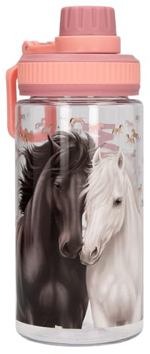 Depesche 14133 Miss Melody Blossom Pony - Transparente Trinkflasche in Rosa und Pfirsich, mit Pferde Motiv, Trinkverschluss und Griff, Fassungsvermögen ca. 500 ml