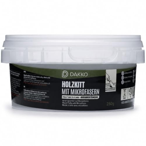 DAKKO Pâte à bois 250 g, Gris - Mastic à bois avec fibres de bambou, prêt à l’emploi, pour meubles, portes et fissures, intérieur et extérieur, séchage rapide, résistant aux fissures