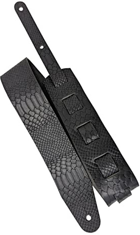 Büffelleder Gitarrengurt 'WB Snake', 3,5mm dickes Voll-Leder in 5 Farben, Farbe:schwarz, Größe:6cm breit / 90-130cm lang