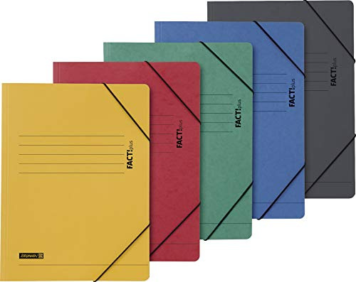 Baier & Schneider Brunnen 1041613, Eckspanner für A4, Hochwertiger Pressspankarton 375 g/m², 0, 4 mm dick, Fact!Plus, 10 Stück (5 Farben: gelb, Rot, schwarz, grün, Blau)