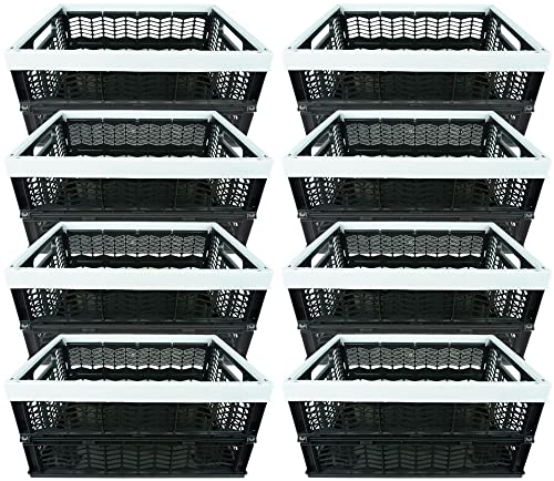 Novaliv Klappboxen faltbar stabil 8x 30L Grau Schwarz baskets Einkaufskiste Klappkisten Set Tragebox Aufbewahrung Einkaufskörbe Körbe Aufbewahrung Küche