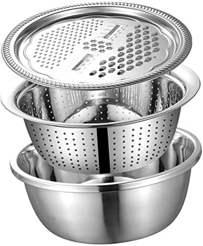 SGerste Escurridor de fregadero de cocina de acero inoxidable con rallador de verduras, redondo, 1 juego