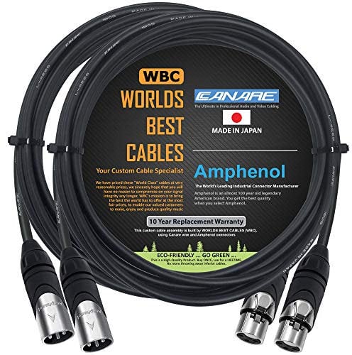 2 Units - 3 Meter - Canare L-4E6S, Star Quad Balanced Male to Female Microphone Cables with Amphenol AX3M & AX3F Silver XLR Connectors - Custom Made by WORLDS BEST CABLES