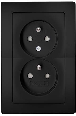 Kopp Paris 944650088 Prise à contact de protection centrale, 2 prises, avec protection anti-contact, appareil complet pour montage dans une boîte d'interrupteur à 1 compartiment Ø 60 mm, 16 A, 250 V~,