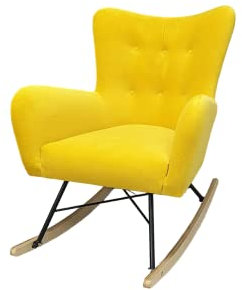 MartHome Schaukelstuhl Amber, Skandinavischer Sessel, Bequemer Sessel in Samt, Ideal für Wohnzimmer & Schlafzimmer, Lesesessel, Fütterungssessel, Bequemer Sessel (Gelb S257, mit Fußstütze)