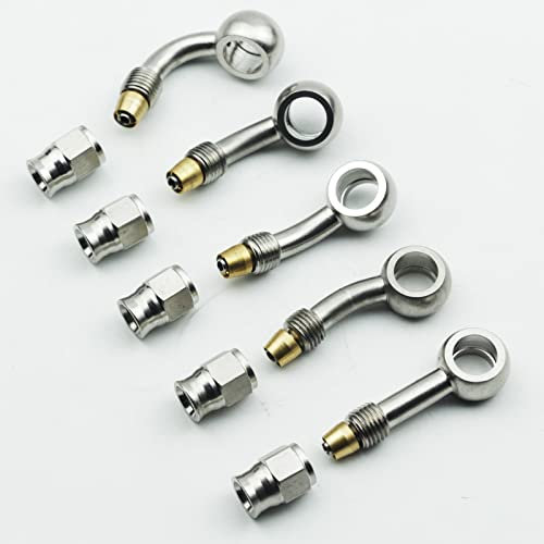 2pcs Stainless Steel Female AN3-3 3AN to Metric M10 10mm 0.4in Banjo Bolt Eye Brake Hose Fitting Adapter 90 Degree
