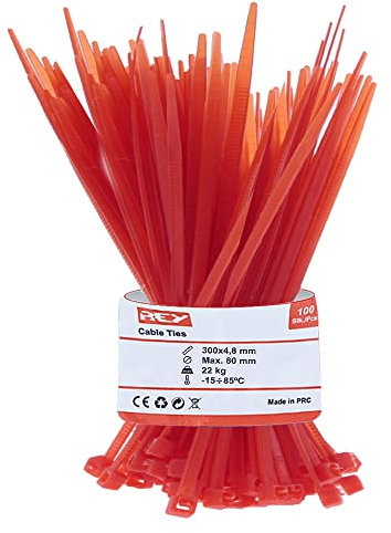 100x Paquete Bridas Cables de Malla Reforzada 4,8 x 300mm, Protección Rayos UV, Rojo