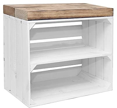 Marwood | Multifunktionales Schuhregal | Elegant | Langlebig | Praktisch | Ausgestattet mit Einer Sitzgelegenheit | Klein im Format | Aus Holz | Ideal für den Flur | Fertig montiert | Weiß/Naturlich