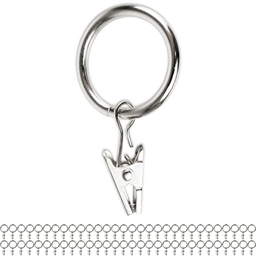 Gardinenklemmen mit Ringen, 60 Pack, in Silber-Farben, Ø 25 mm innen, Gardinenringe für bis Ø 24 mm Dicke Gardinenstangen, Vorhang Ringe Klammer Haken, Gardinen Klemmen Aufziehringe, Curtain Rings