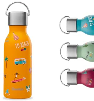 QWETCH - Gourde Enfant Isotherme 350ml - Kids Honolulu Curry (Bouchon classique) - Gourde Inox - 24h Froid et 12h Chaud - Etanche & Sans BPA - Gourde du quotidien pour école, sport et sorties