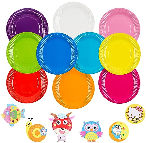 Funmo Assiettes en carton colorées, 100 pièces, rondes unies pour le bricolage, 18 cm, jetables, pour fête et occasion spéciale
