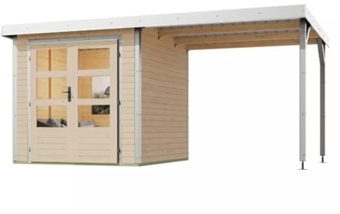 HORI Gartenhaus Hybridhaus Fichtenholz Gerätehaus Geräteschuppen Holz-Metall | Außenmaße | Farbe natur/weiß