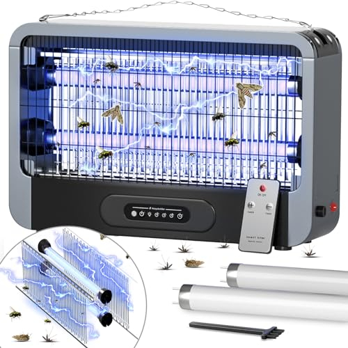 Zanzariera Elettrica Doppia Faccia MJUM Lampada Antizanzare Elettrico Insetticida con Luce 20W 3500V Trappola Zanzare Elettrica con Timer e Telecomando per Giardino,Interno,Due Lampadina di Ricambio
