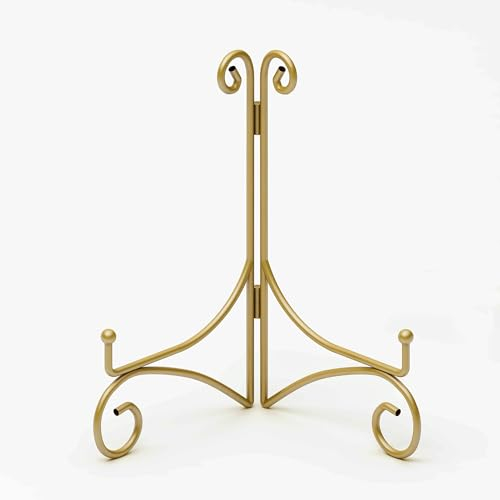 12 Inch Plate Stand for Display, Gold Vintage Iron Plate Easel Holder for Picture Farme, Photo, Coolbook, Card, Platter, Decorative Plate, 1-Pack