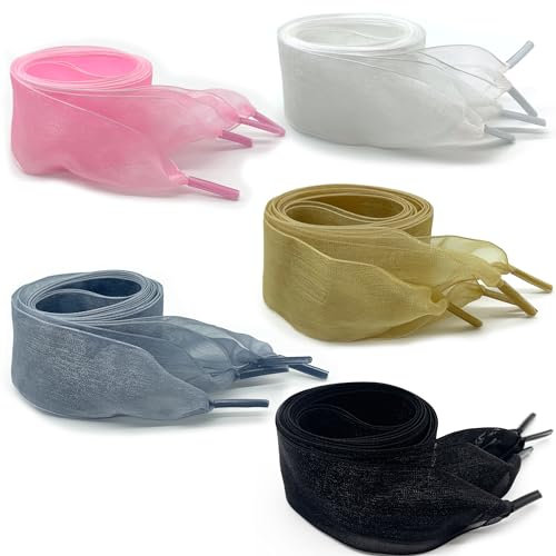 DHER Cordones De Zapatos De Colores De Seda, 5 Pares, 3.2cm De Ancho, Planos De Organza Para Zapatos Blancos, 120cm (A)
