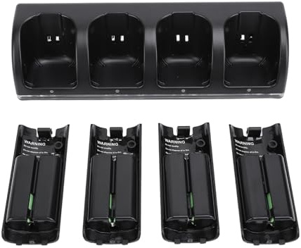für Fernbedienungs-Akkuladegerät, 4-in-1-Ladestation mit 4 Wiederaufladbaren Akkus, 4 Stück 2800-mAh-Ersatzbatterien, Fernbedienung Nicht Im Lieferumfang Enthalten (Black)