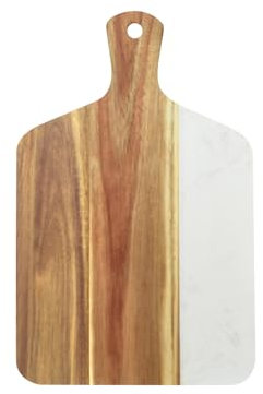 Planche à Découper en Marbre en Bois, Steak Fruits Service Board avec Poignée, Pain, Fromage, Convient Pour la Cuisine, (Blanc, 38cm*25cm-1)