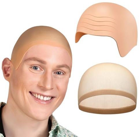 Glatze Perücke Glatzenkappe Bald Cap Kostüm Fake Glatzen Halbglatze Hut Kappe Cosplay Falschen Funny Glatzkopf Haarreif Hat Opa Perücken Rentner Latex Perückenkappen Perückenkappe Herren Männer Wig