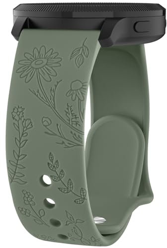 Oumida Armband für Garmin Venu/Venu Sq/Venu Sq 2/ Venu Sq 2 Music/Venu 2 Plus für Damen, 20mm Silikon Armbänder, Schön Floral Gravierte Uhrenarmband Classic Sport Ersatzarmband, Olivgrün
