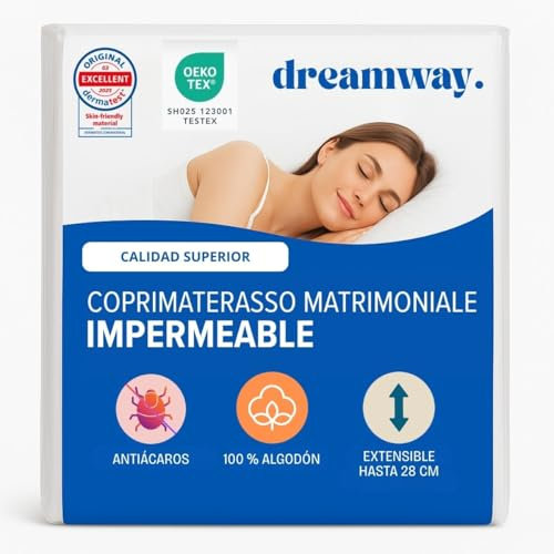 Dreamway Matratzenschutz 160x200 Wasserdicht Öko-TEX Zertifiziert - Matratzenschutz 160x200, Baumwolle, Atmungsaktiv mit 4 Eckgummis, Waschbar bei 60°C