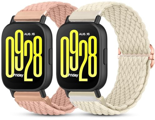 BDIG 2 Stück Geflochtenes Armband Kompatibel mit Xiaomi Redmi Watch 5 active/5 Lite,22mm Elastisches Nylon Stoff Band für Amazfit Bip 5/für Amazfit Bip 6