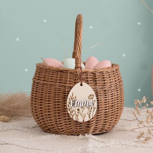Personalisiertes Osterkörbchen – Weidenkörbchen für Kinder & Babys – Mit süßem Tier-Design – Ostereiersuche & Ostergeschenke - Flechtkorb - hello mini (Ei 3D Blume, Ø20cn)