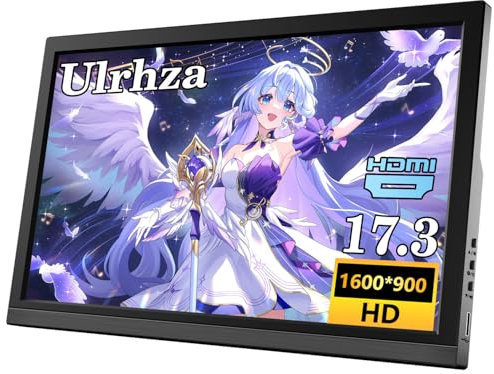 Ulrhzar Tragbarer Monitor 17,3 Zoll Portable Monitors 1600 * 900 LCD-Display 60 Hz HDMI USB-C VESA-kompatibel mit Lautsprecher für Computer PS4/5 Switch, Laptop-Bildschirm erweitern