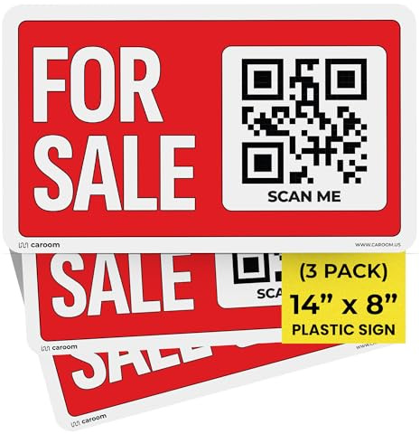 Cartello per auto 14 × 8 in vendita, confezione da 3, solo QR, resistente alle intemperie, in plastica PVC, app QR inclusa