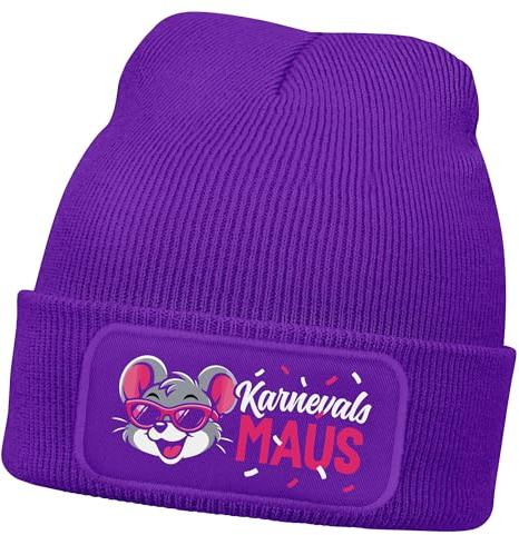 MoonWorks® Damen Beanie Patch - Karnevalsmaus -Strickmütze Spruch Karneval Fasching Aufdruck Lustig Damenmütze
