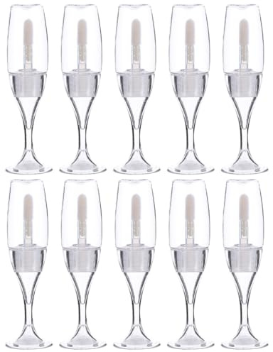 Sewroro 10pcs Wine Glass Shaped Lip Gloss Bottles 8ml Plastic Refillable Containers with Good Sealing for Daily Use and Making Your Own Lip Gloss Samples