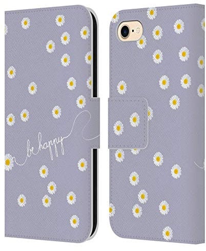 Head Case Designs Officially Licensed Monika Strigel Lavender Happy Daisy Leather Wallet Case Compatible With Apple iPhone 7/8 / SE 2020 & 2022