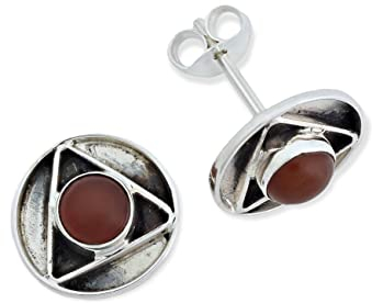 Ohrstecker 925 Silber Karneol orange roter Stein Edelstein Ohrringe echt Silber Damen Sterling Silber Stecker Geschenk(MOS-053-16)